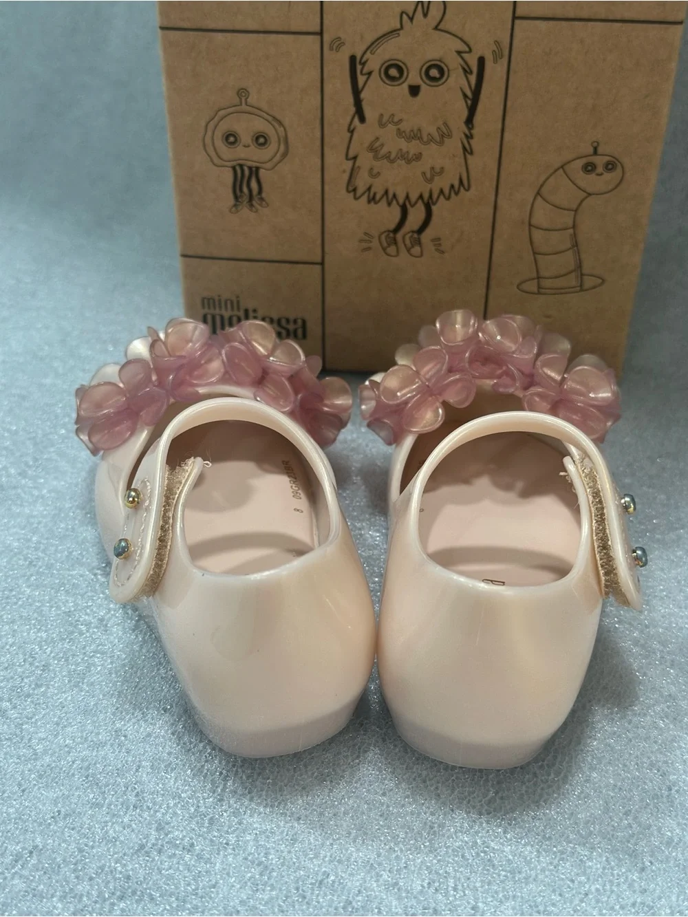 Mini Melissa Blush Pink Jelly Mary Janes with Flower Appliqués